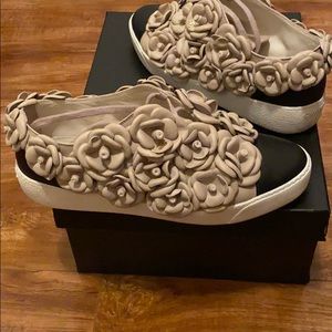 CHANEL Beige and Black Floral Sneakers